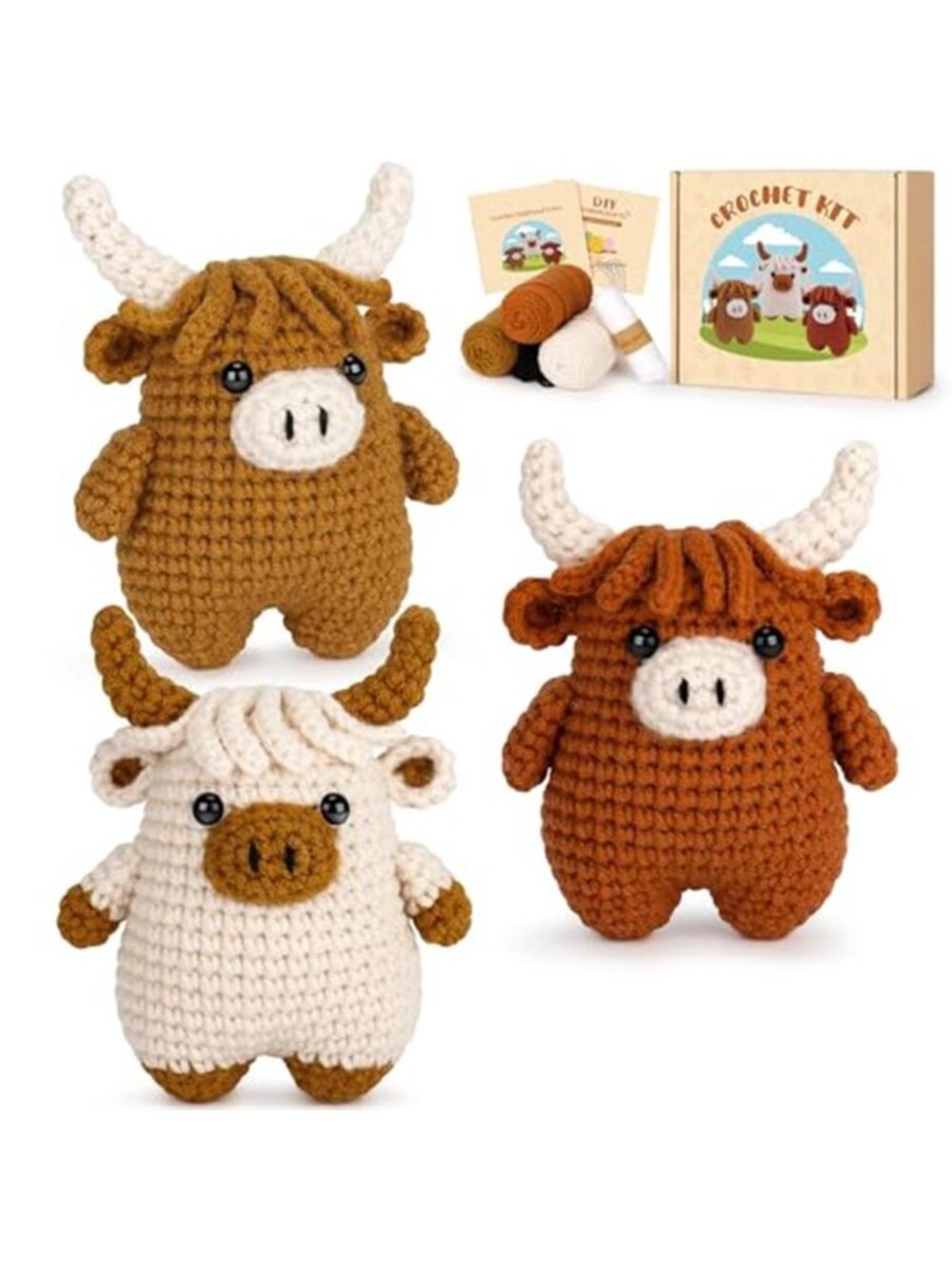 Crochet Kit for Beginners Adults Highland Cow Amigurumi Animal Craft DIY Gift